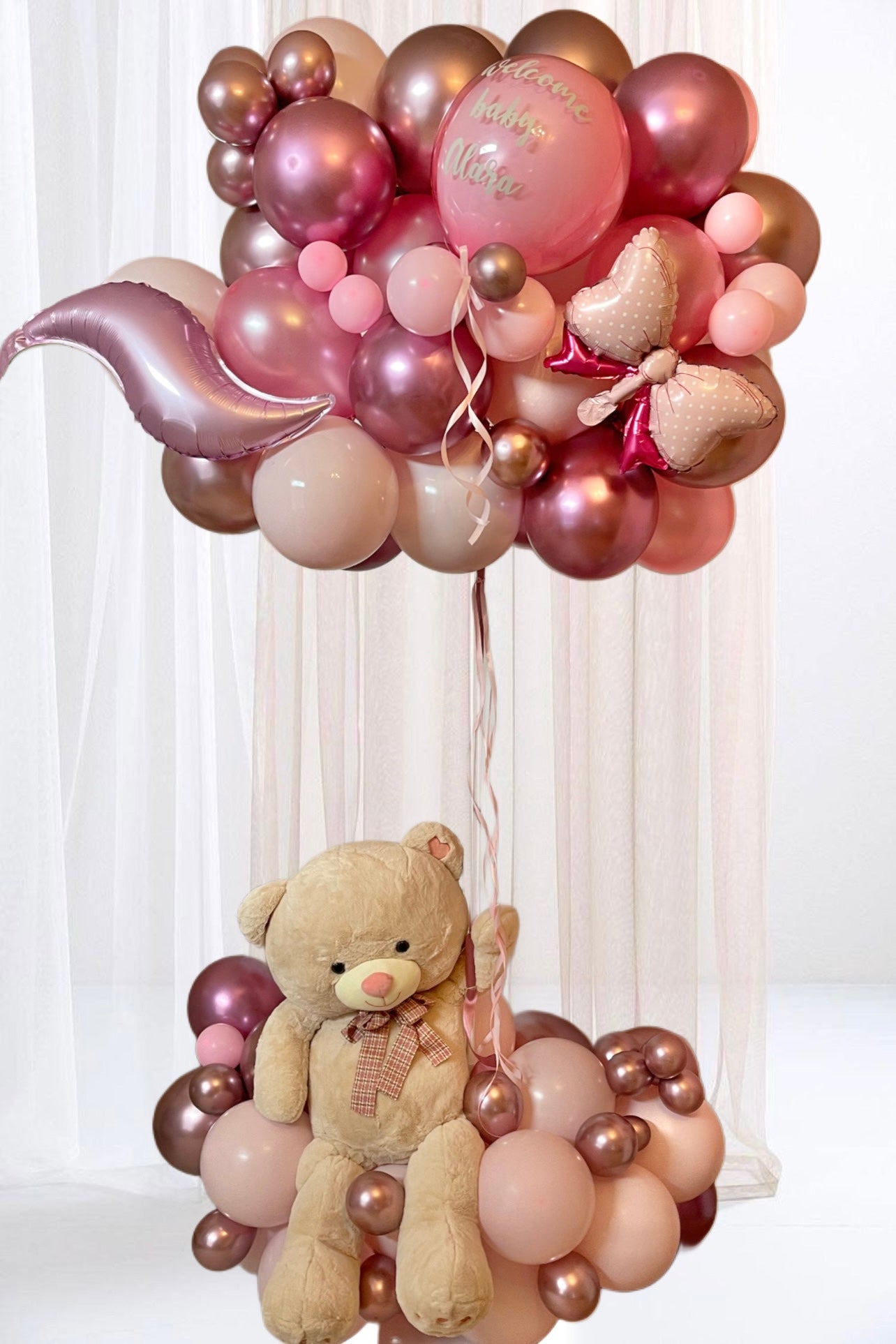 Custom 6-Foot Balloon Stand with Teddy Bear – Baby Shower & Welcome Baby Decor