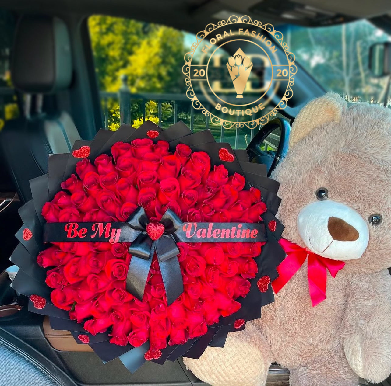 Romantic Red Rose Bouquet with Teddy Bear for Valentine’s Day
