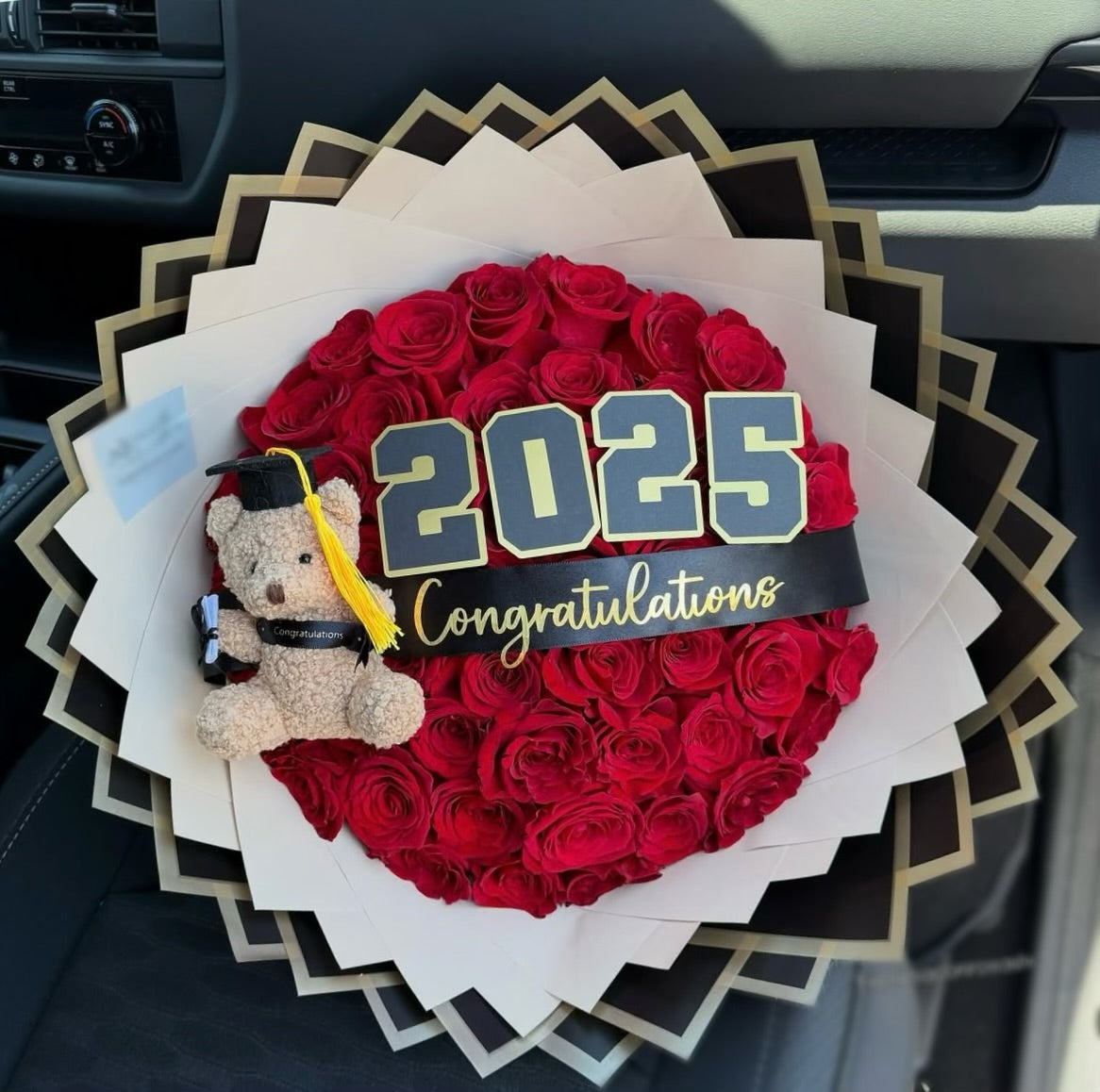 Class of 2025” Graduation Rose Bouquet with Teddy Bear