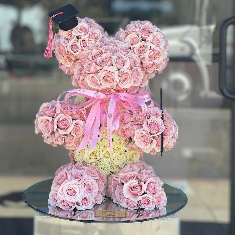 Graduation Floral Teddy Bear – Made with Fresh Flowers