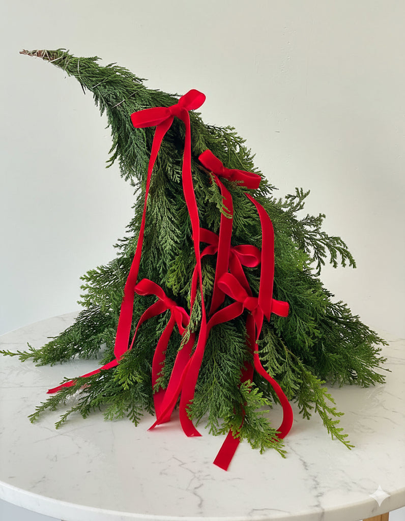Velvet Ribbon Mini Christmas Tree: Festive Holiday Centerpiece