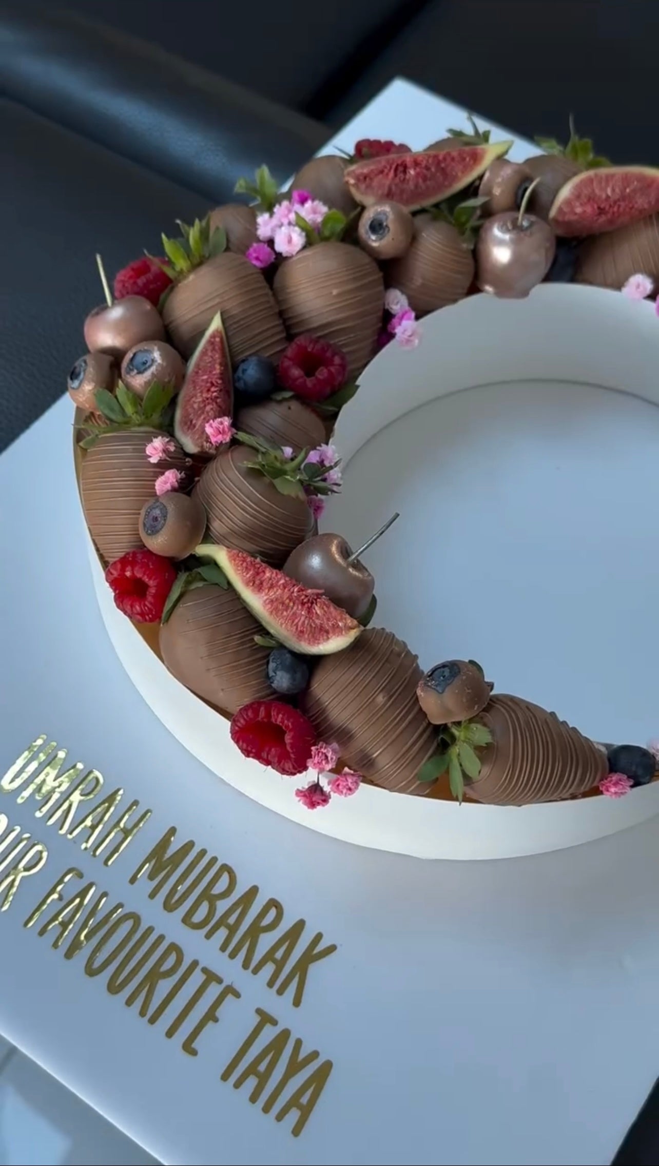 Elegant Crescent Chocolate Dessert – Eid & Umrah Mubarak Edition
