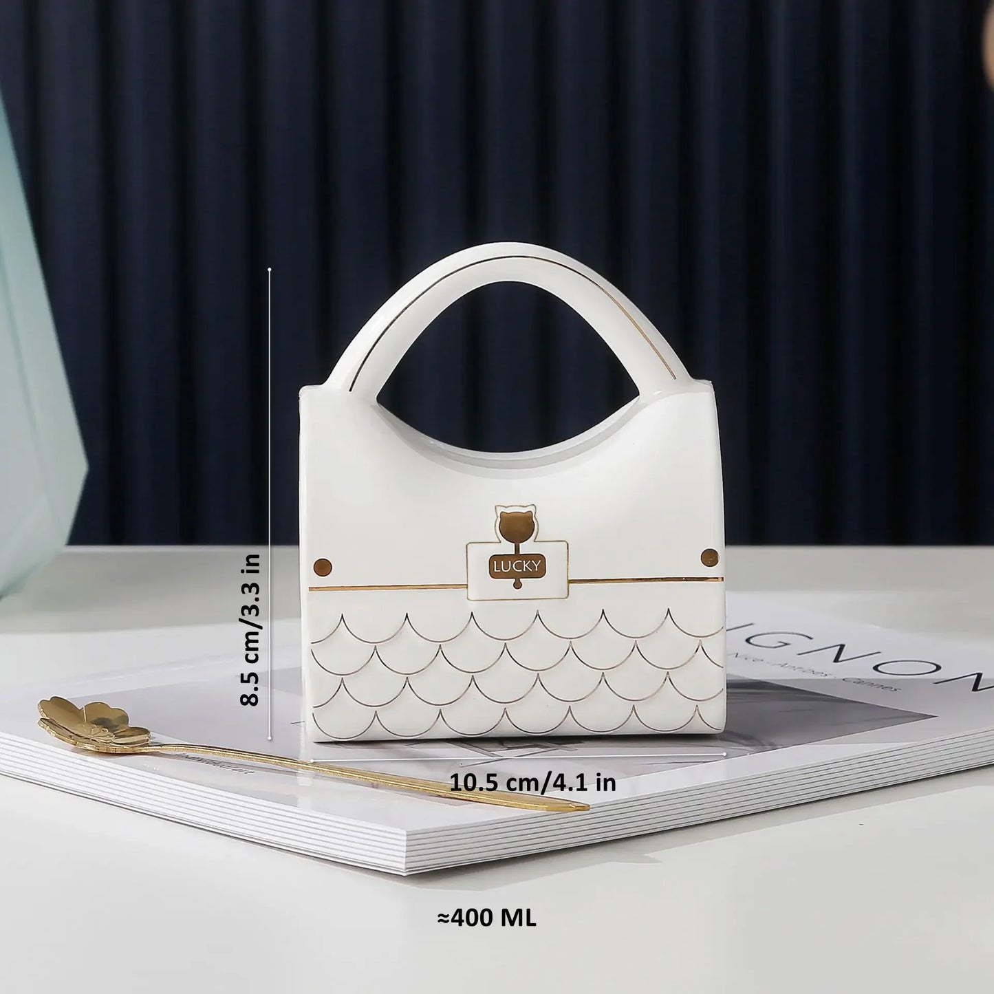 Fancy Mug Fancy Stylish Bag Shape Coffee Cup Light Luxury 310 ML Ceramic Water Vessel With Big Tray - Floral Fashion Boutique