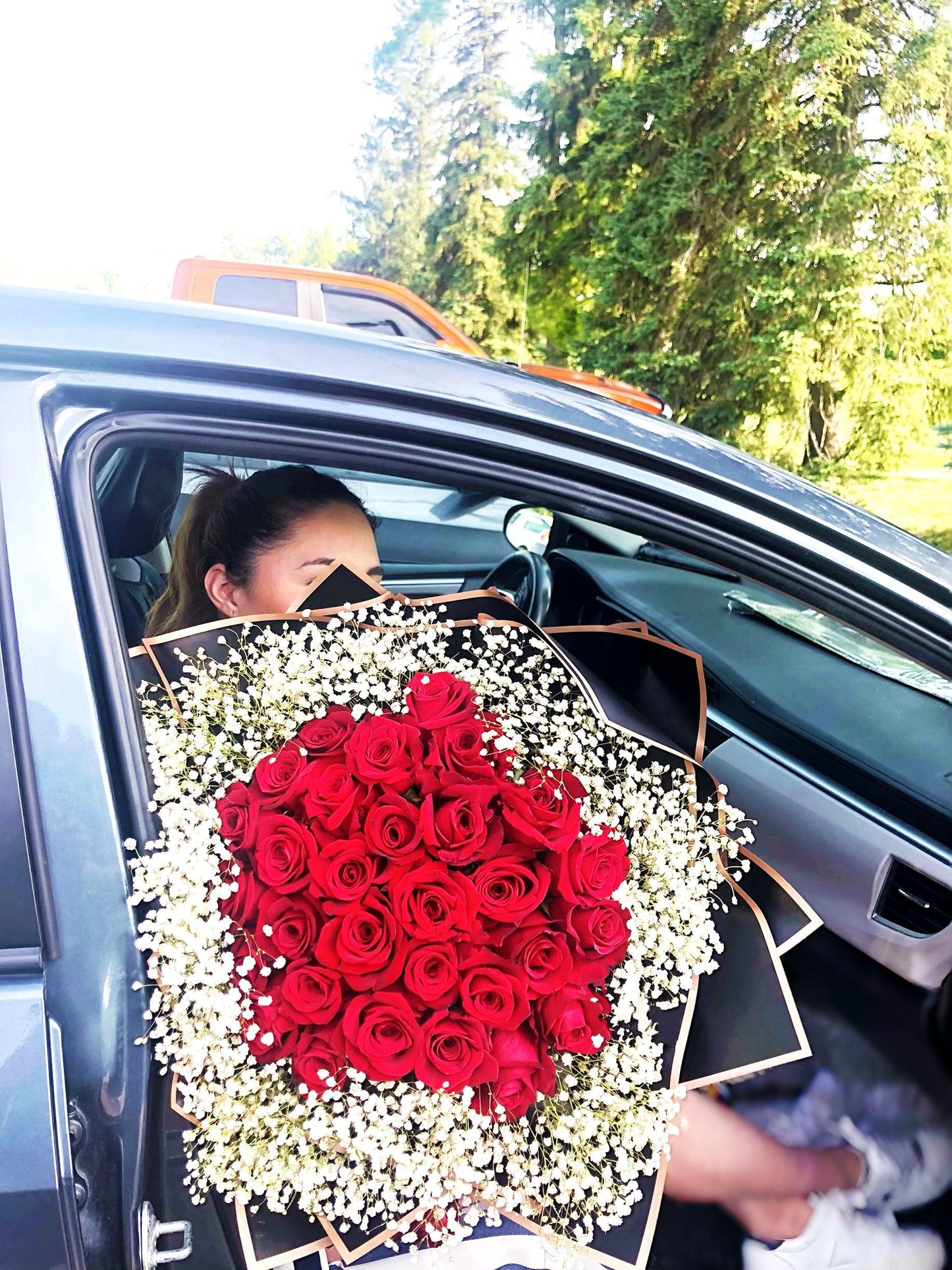 Red roses with baby breath - Floral Fashion Boutique