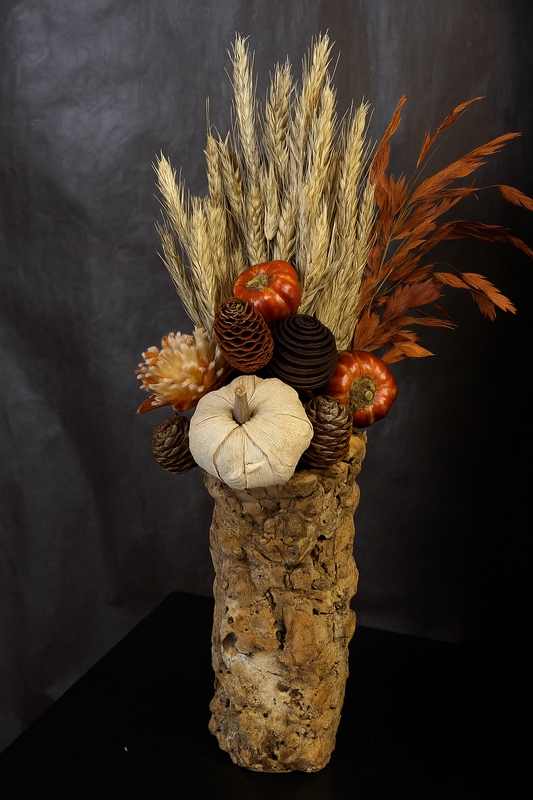 Dried and Pumpkin Flower Arrangement for Cozy Fall Home Décor