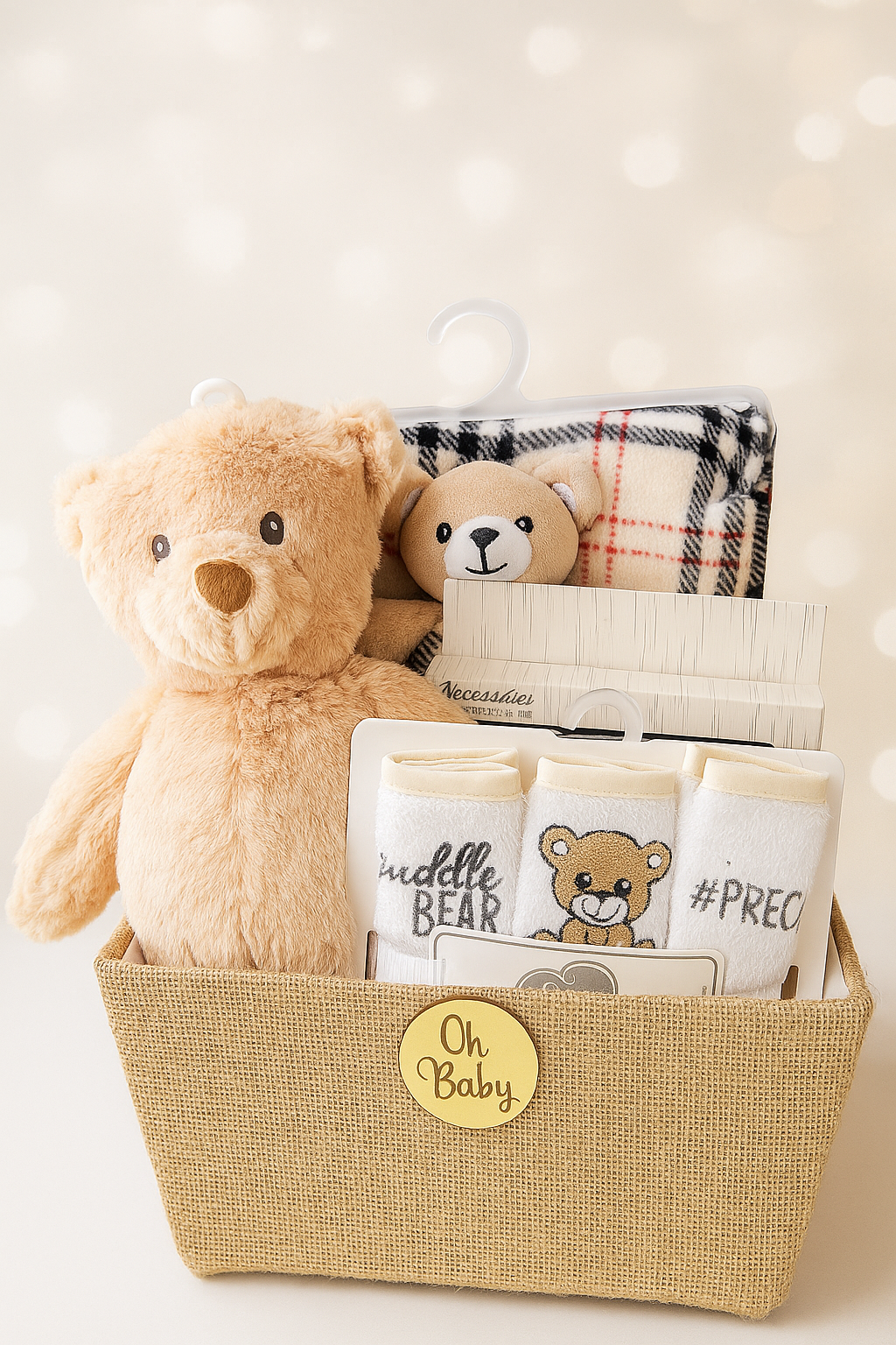 Newborn Gift Basket - Teddy Bear Baby Shower Gift Set | Plush Toy, Blanket & Essentials for Boys & Girls
