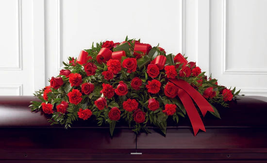 Red casket spray/ Funeral Arrangements - Floral Fashion Boutique