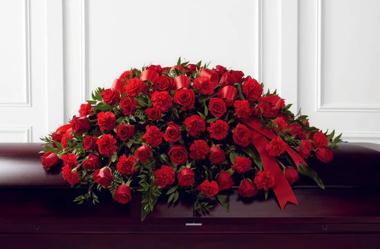 Red casket spray/ Funeral Arrangements - Floral Fashion Boutique