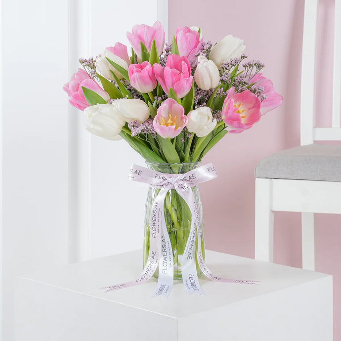 Pink And White Tulips - Vase - Floral Fashion Boutique