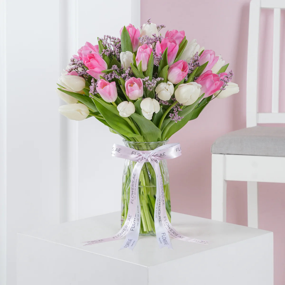 Pink And White Tulips - Vase - Floral Fashion Boutique