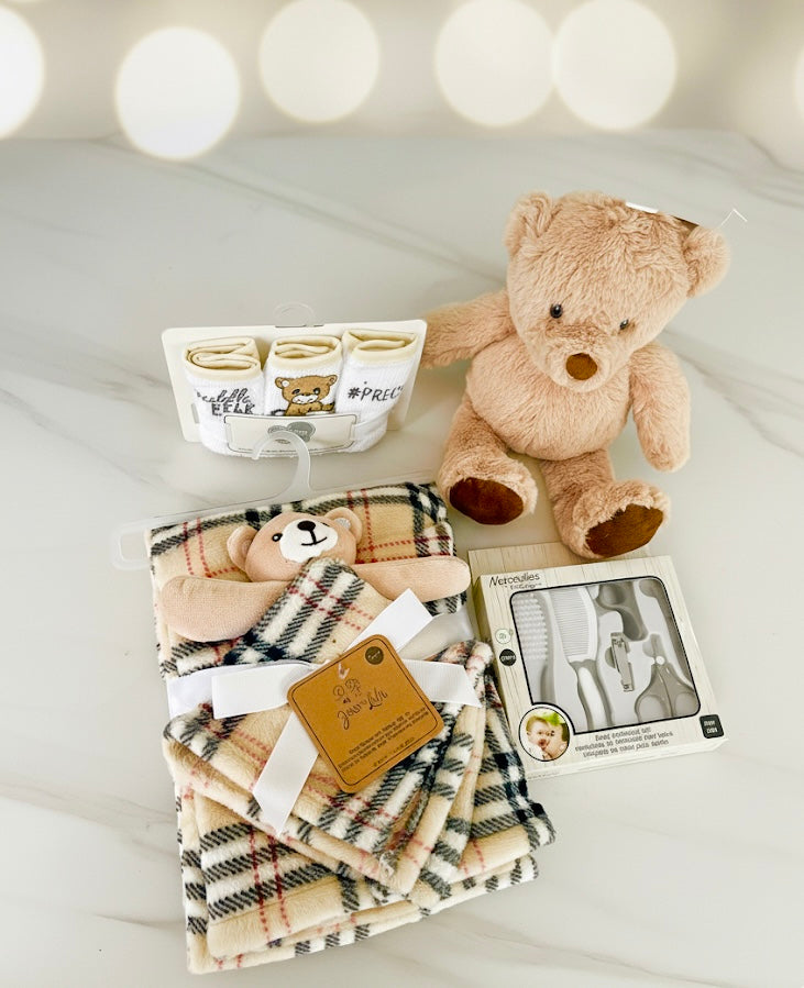 Newborn Gift Basket - Teddy Bear Baby Shower Gift Set | Plush Toy, Blanket & Essentials for Boys & Girls