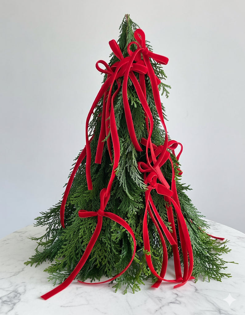 Velvet Ribbon Mini Christmas Tree: Festive Holiday Centerpiece