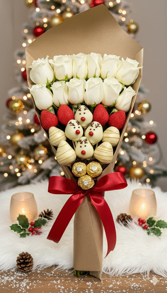 White Rose Christmas Chocolate Gift Bouquet