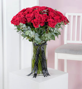 Valentine 50 roses in a vase