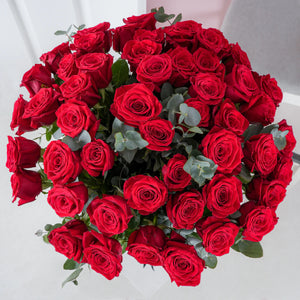 Valentine 50 roses in a vase