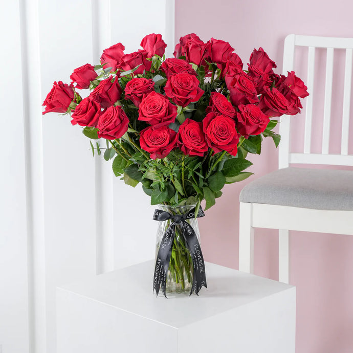 Valentine 36 red roses in a vase - Floral Fashion Boutique