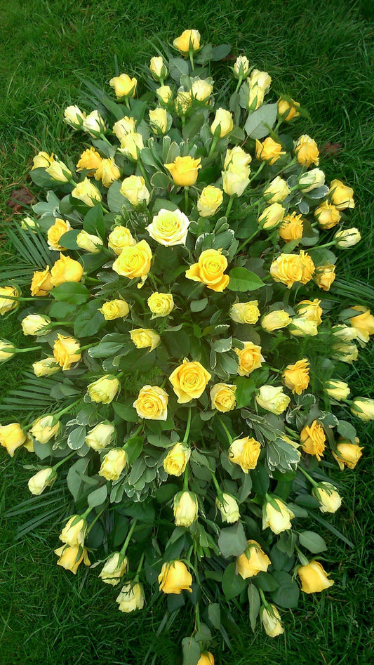 Yellow Casket spray/ Funeral Arrangements - Floral Fashion Boutique