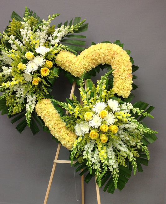 Yellow Heart stand funeral arrangement - Floral Fashion Boutique