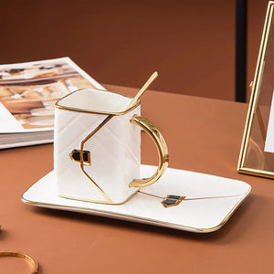 Fancy Mug Fancy Stylish Bag Shape Coffee Cup Light Luxury 310 ML Ceramic Water Vessel With Big Tray