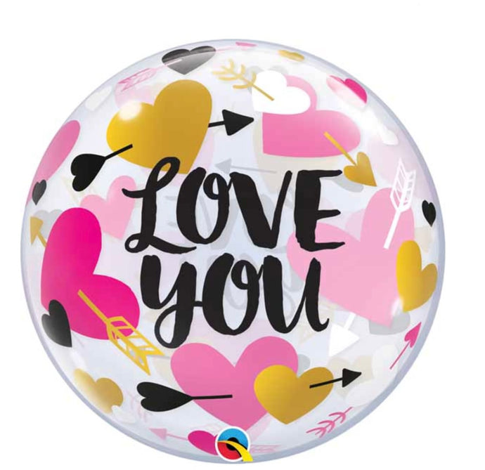 Love you hearts & arrows 20” bubble balloon - Floral Fashion Boutique