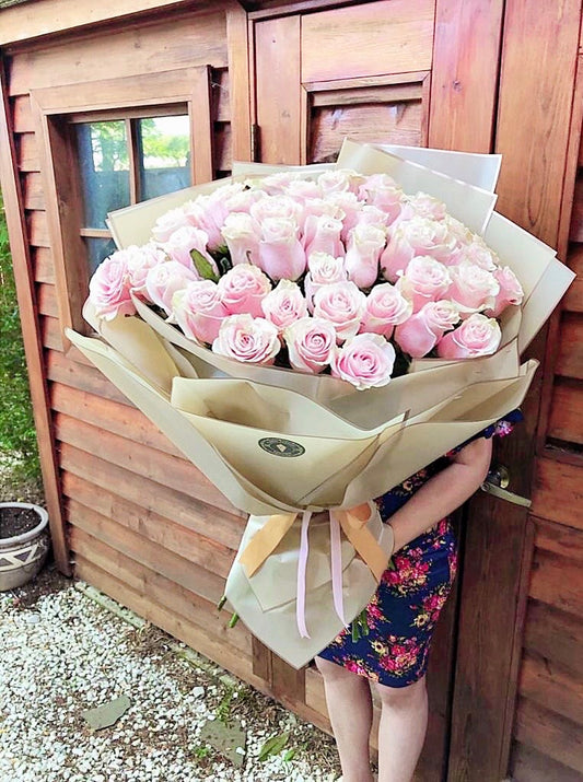50 Pink Long Stem Roses - Floral Fashion Boutique