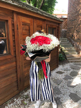 Load image into Gallery viewer, Red roses with baby breath
